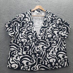 Cato Woman Plus Size 26/28W Black/White Floral Print 2 Button Jacket Unlined